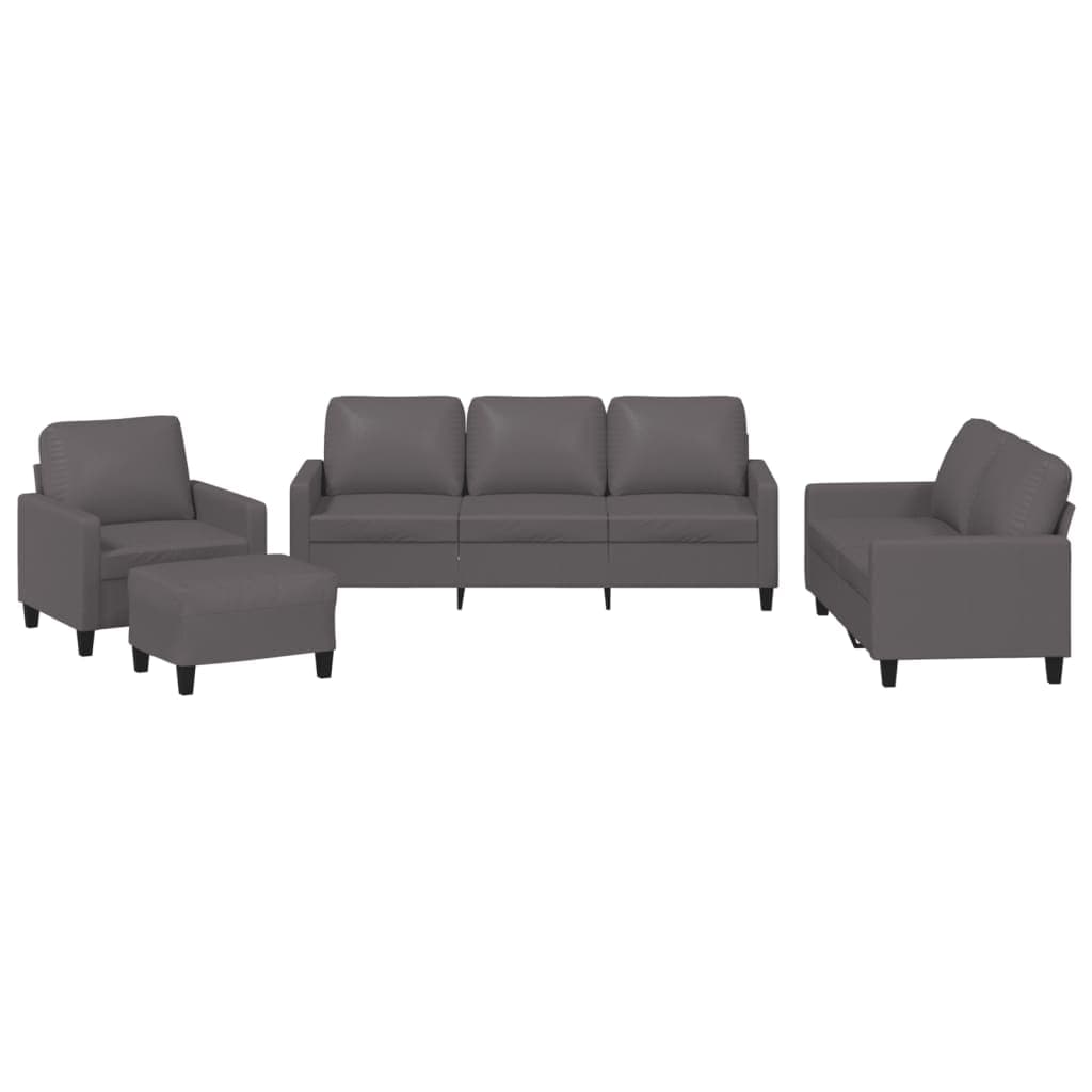 vidaXL 4 pcs conjunto de sofás c/ almofadões couro artificial cinzento