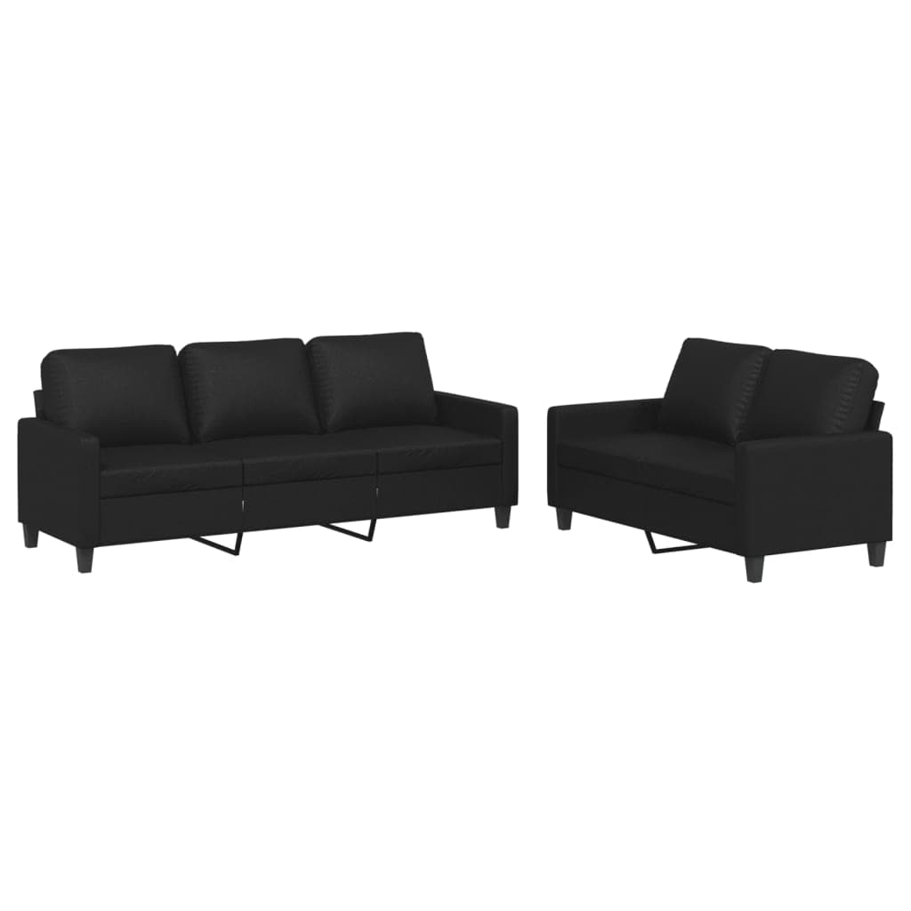vidaXL 2 pcs conjunto de sofás com almofadões couro artificial preto