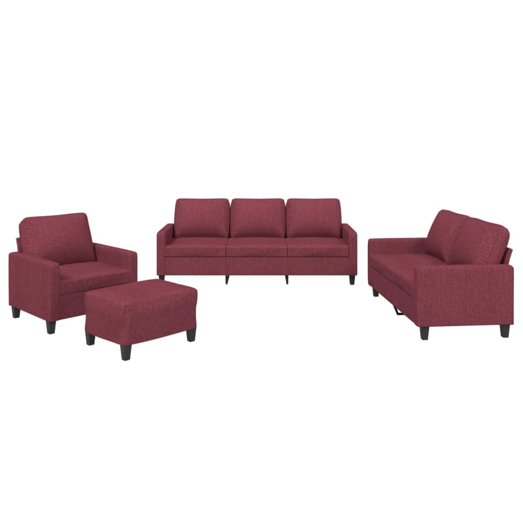vidaXL 4 pcs conjunto de sofás com almofadões tecido vermelho tinto