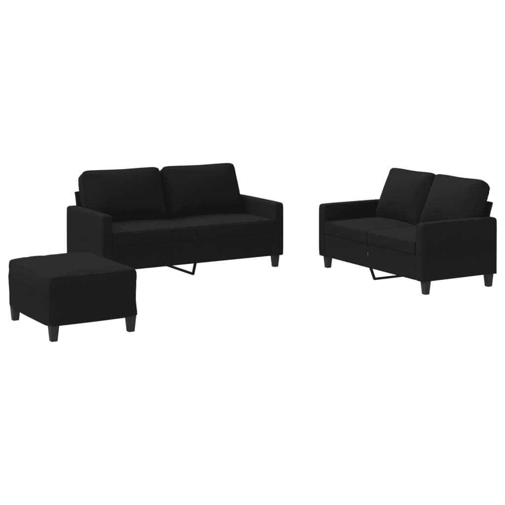 vidaXL 3 pcs conjunto de sofás com almofadões tecido preto