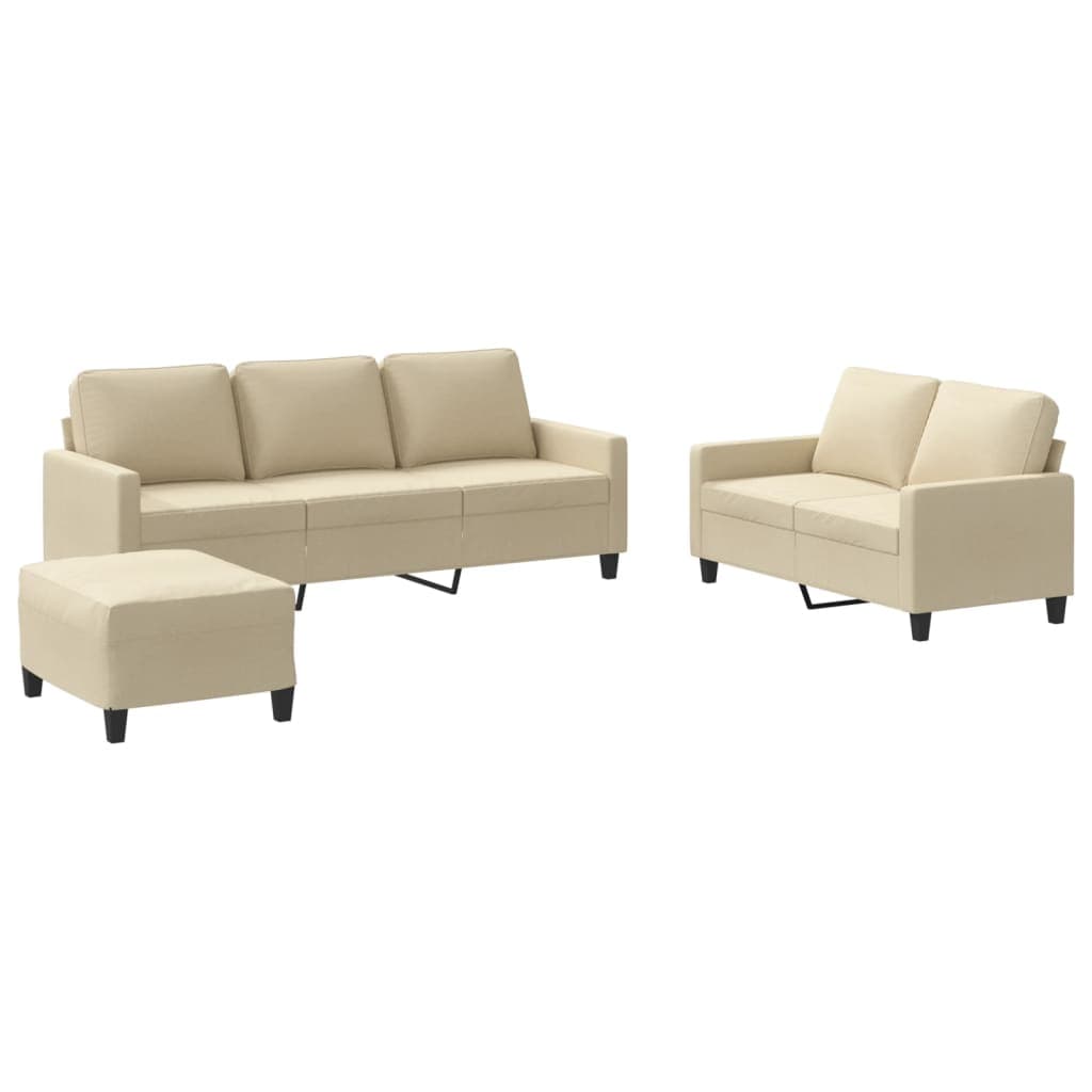 vidaXL 3 pcs conjunto de sofás com almofadões tecido cor creme