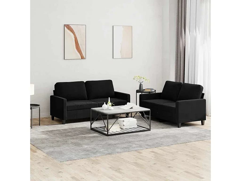 2 pcs conjunto de sofás com almofadões veludo preto