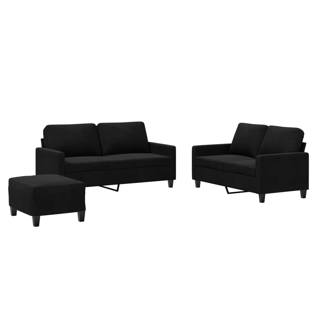 vidaXL 3 pcs conjunto de sofás com almofadões veludo preto
