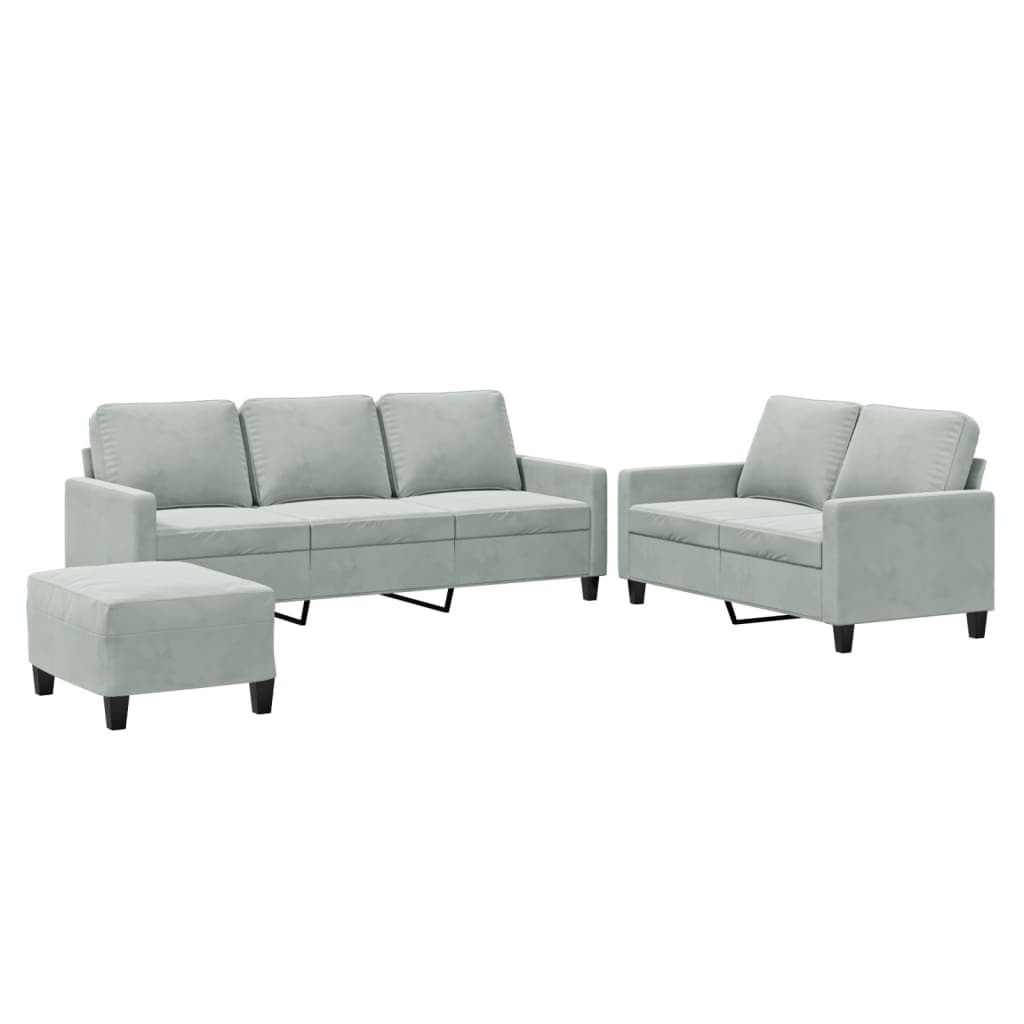 vidaXL 3 pcs conjunto de sofás com almofadões veludo cinzento-claro