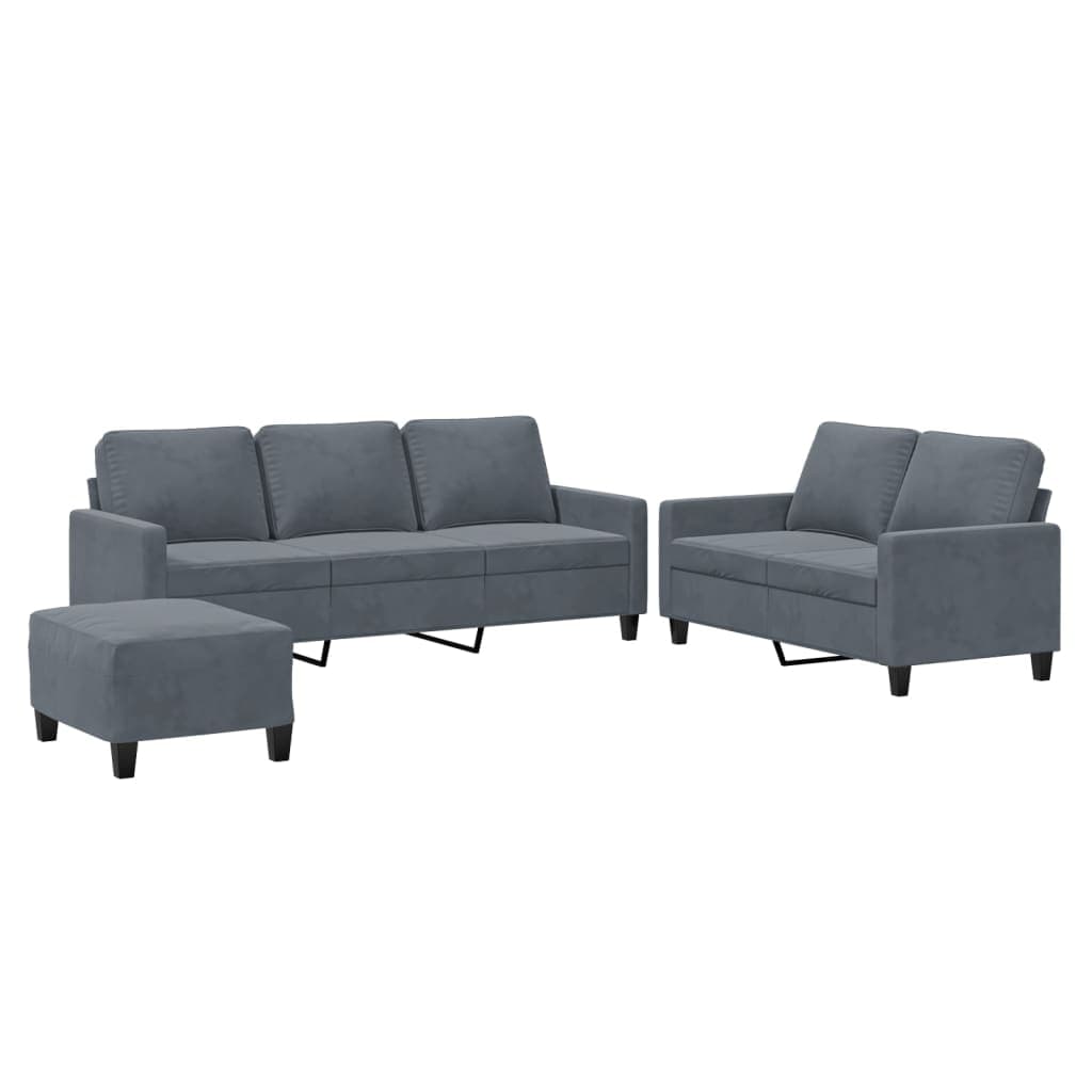 vidaXL 3 pcs conjunto de sofás com almofadões veludo cinzento-escuro