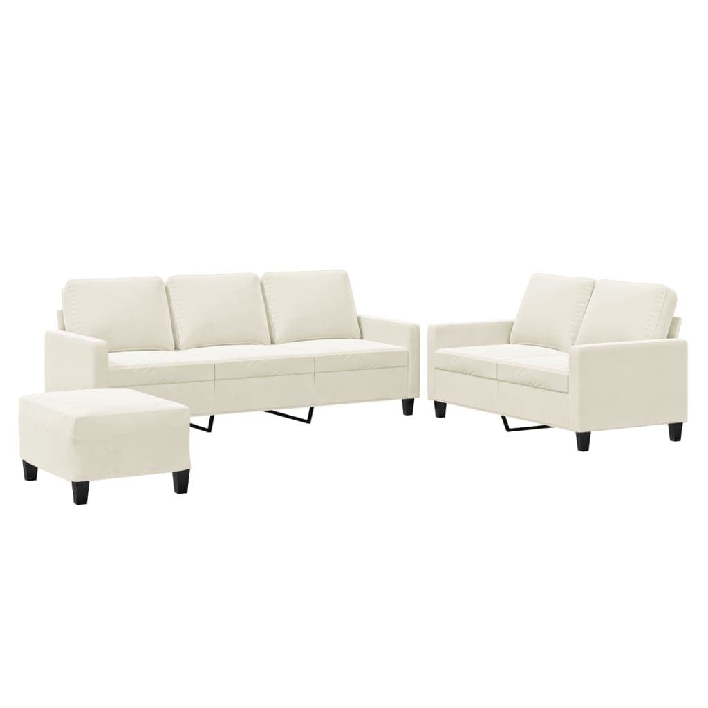 vidaXL 3 pcs conjunto de sofás com almofadões veludo cor creme