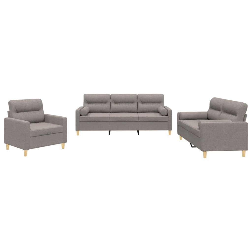 vidaXL 3 pcs conjunto de sofás com almofadas tecido cinza-acastanhado