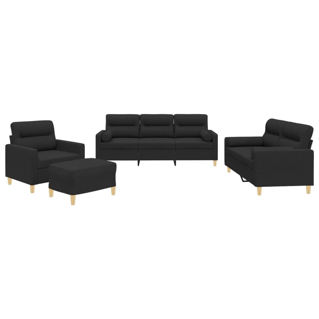 vidaXL 4 pcs conjunto de sofás com almofadas tecido preto