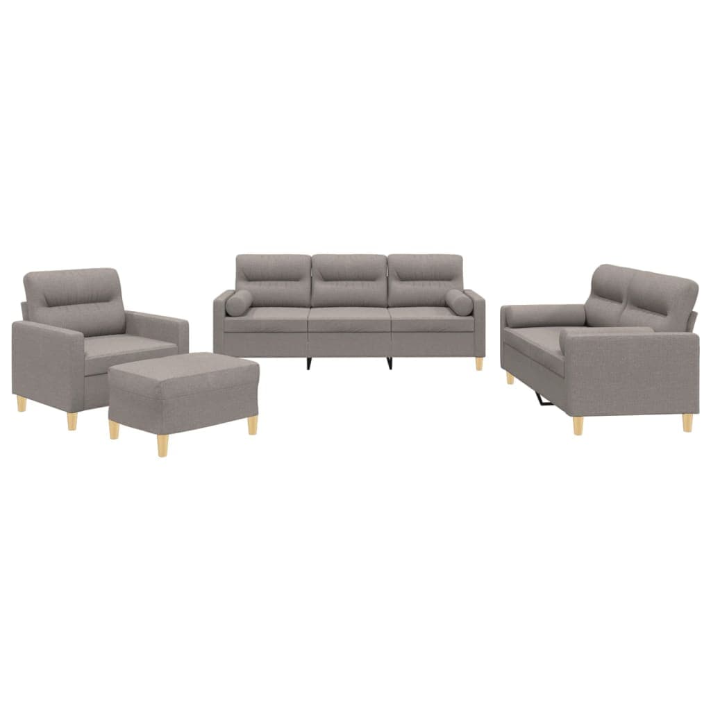 vidaXL 4 pcs conjunto de sofás com almofadas tecido cinza-acastanhado