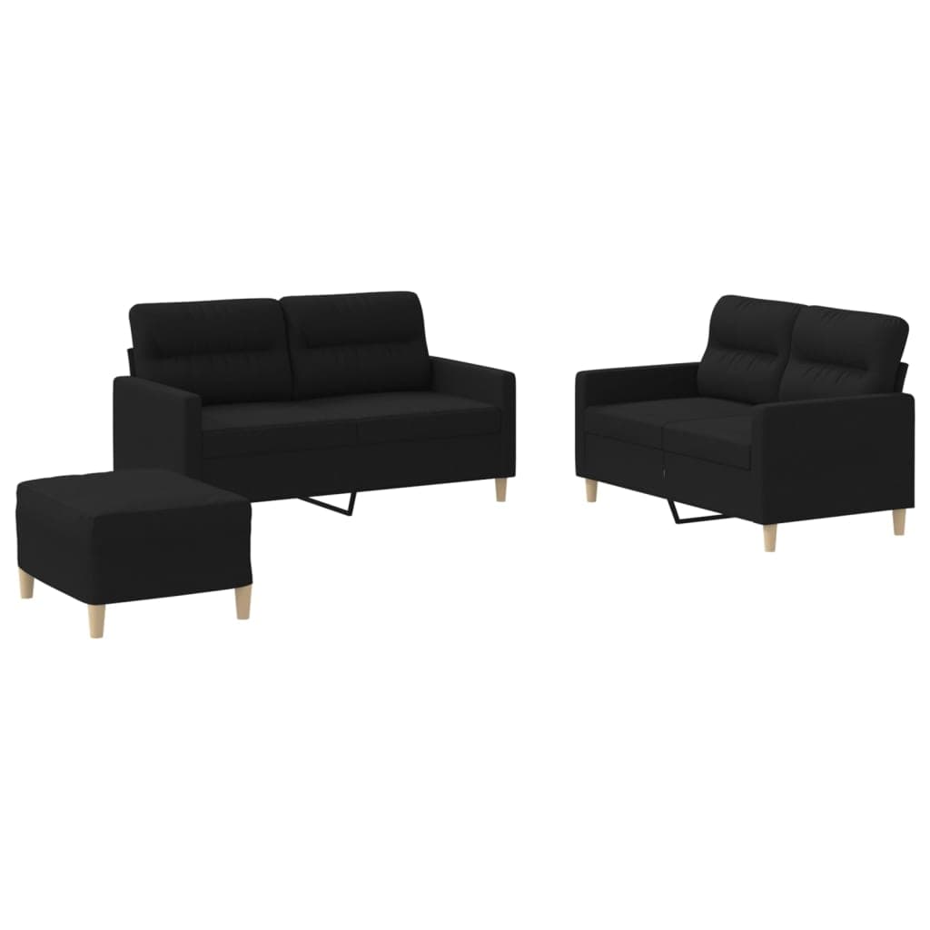 vidaXL 3 pcs conjunto de sofás com almofadões tecido preto