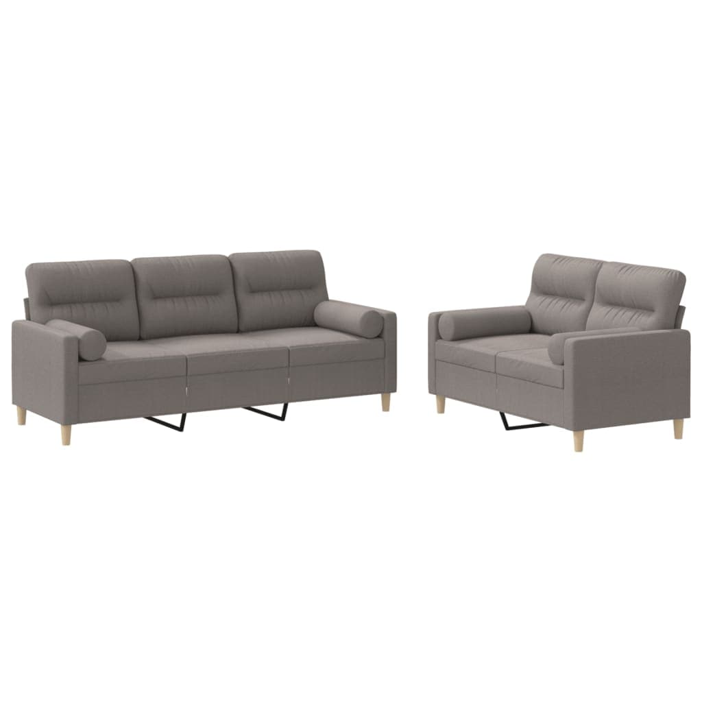 vidaXL 2 pcs conjunto de sofás com almofadas tecido cinza-acastanhado
