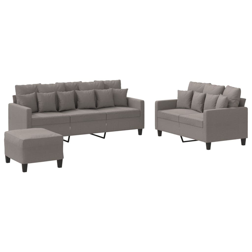 vidaXL 3 pcs conjunto de sofás com almofadões tecido cinza-acastanhado