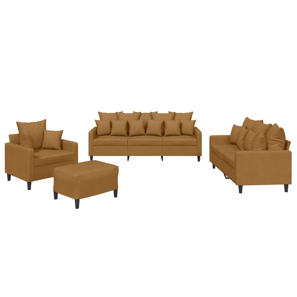 vidaXL 4 pcs conjunto de sofás com almofadões veludo castanho