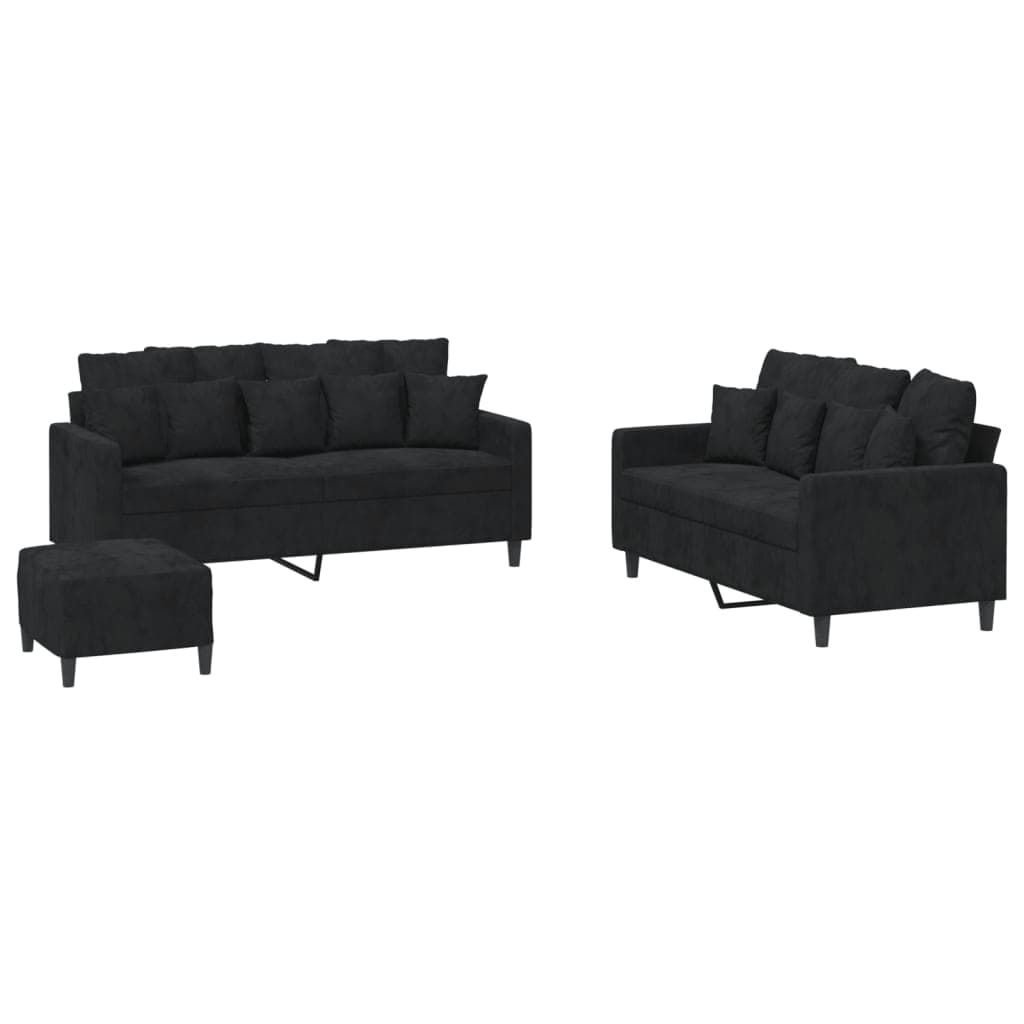 vidaXL 3 pcs conjunto de sofás com almofadões veludo preto