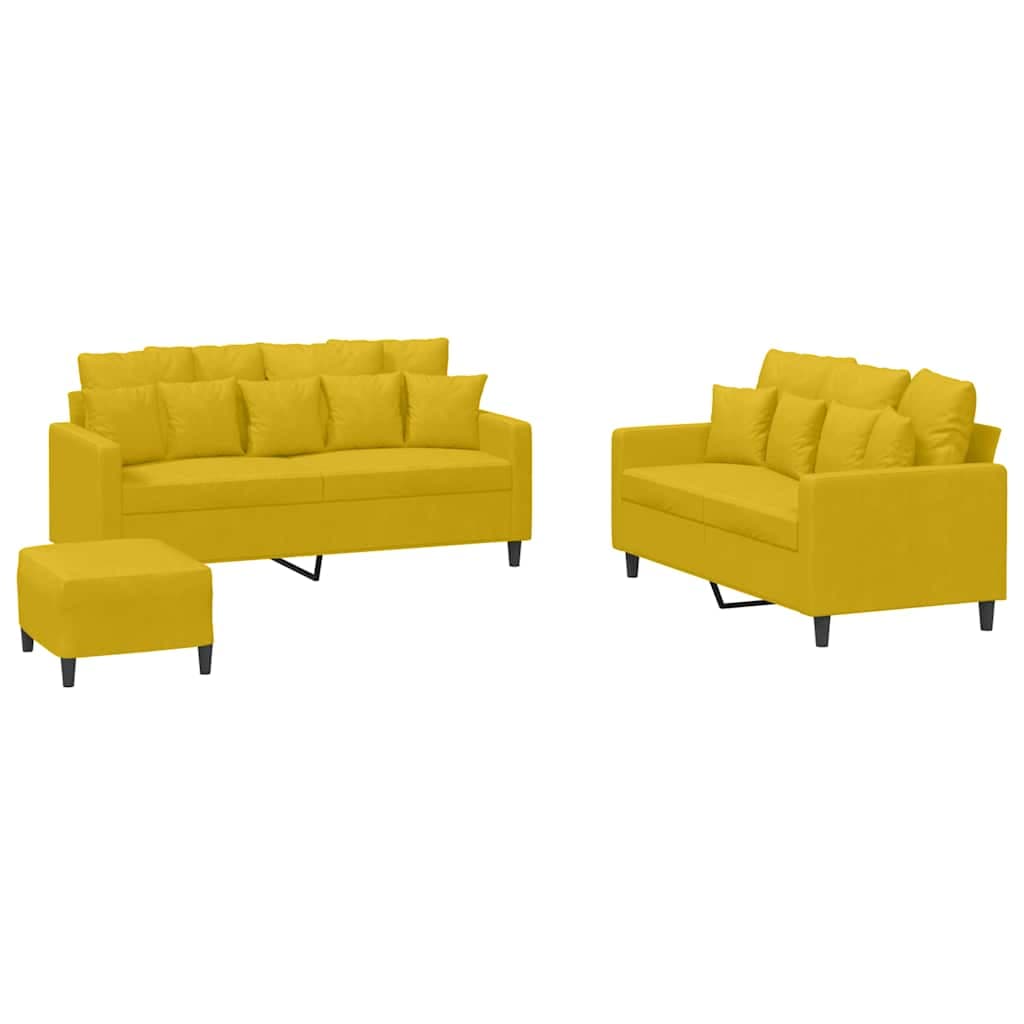 vidaXL 3 pcs conjunto de sofás com almofadões veludo amarelo