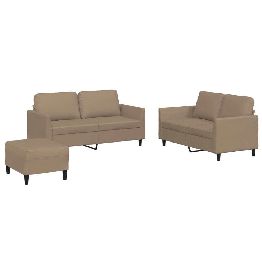 vidaXL 3 pcs conjunto sofás c/ almofadões couro artificial cappuccino