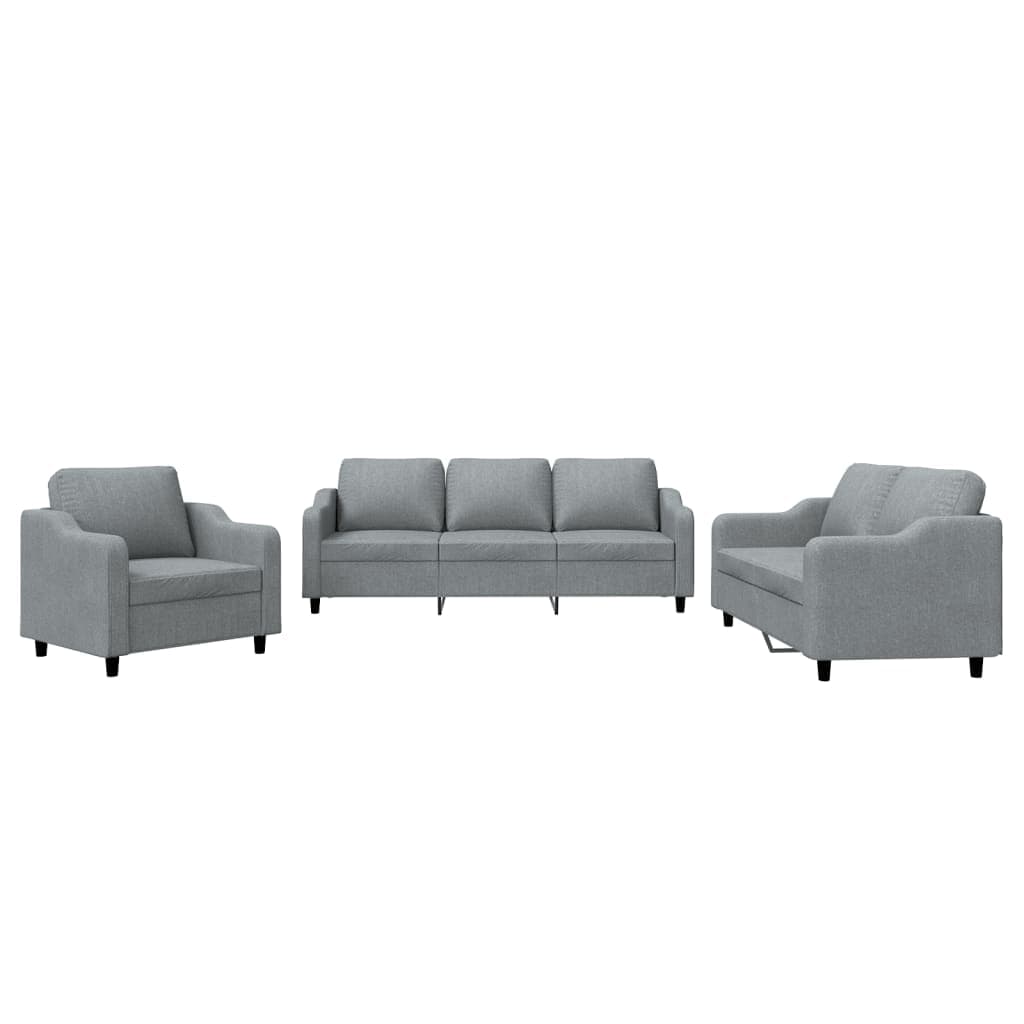 vidaXL 3 pcs conjunto de sofás com almofadões tecido cinzento-claro