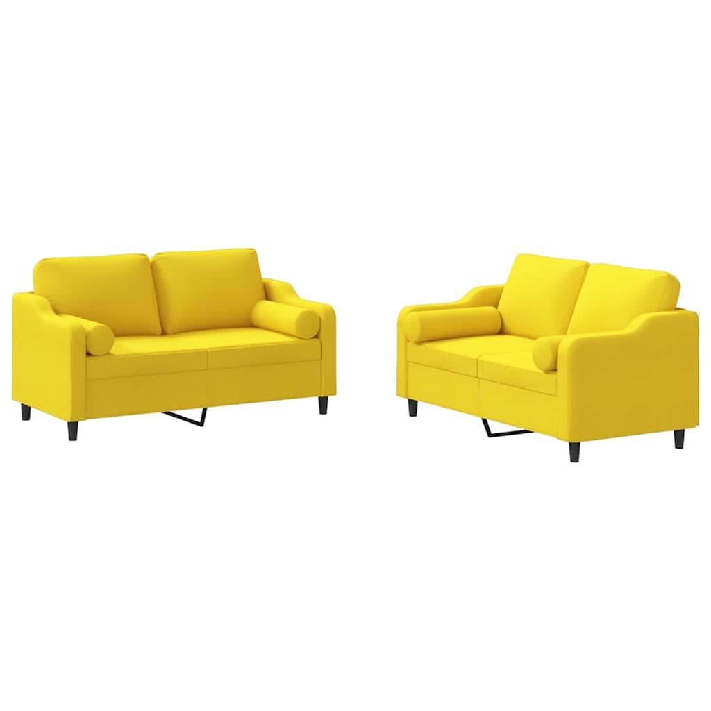 vidaXL 2 pcs conjunto de sofás com almofadas tecido amarelo-claro