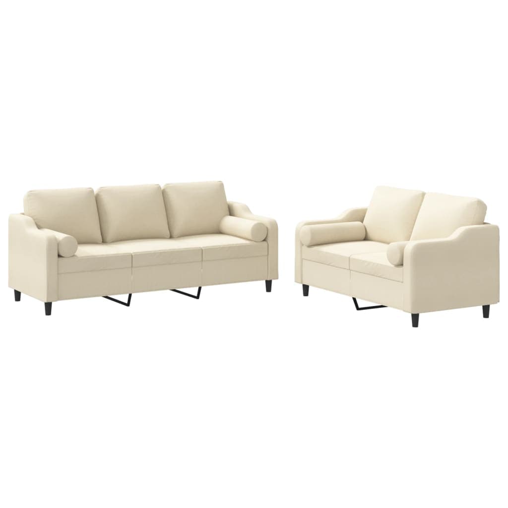 vidaXL 2 pcs conjunto de sofás com almofadas tecido cor creme