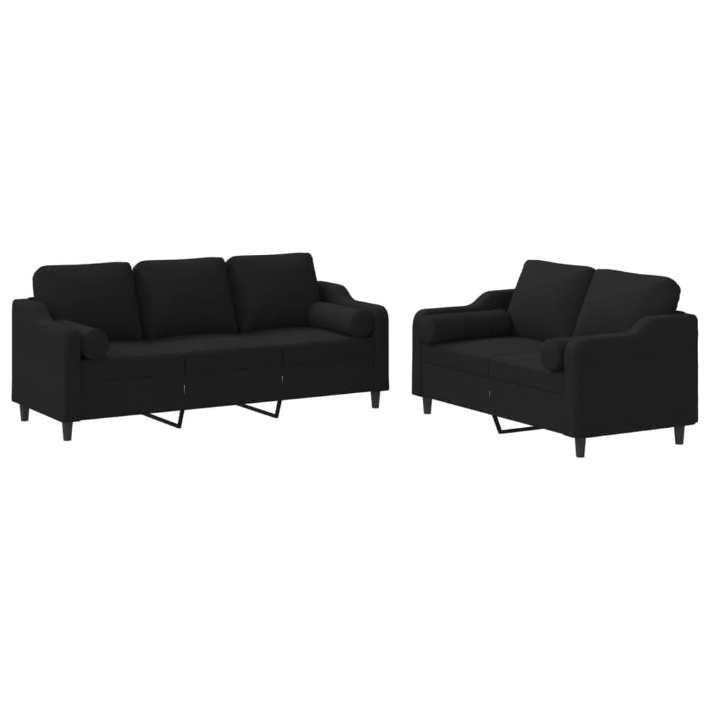 vidaXL 2 pcs conjunto de sofás com almofadas tecido preto