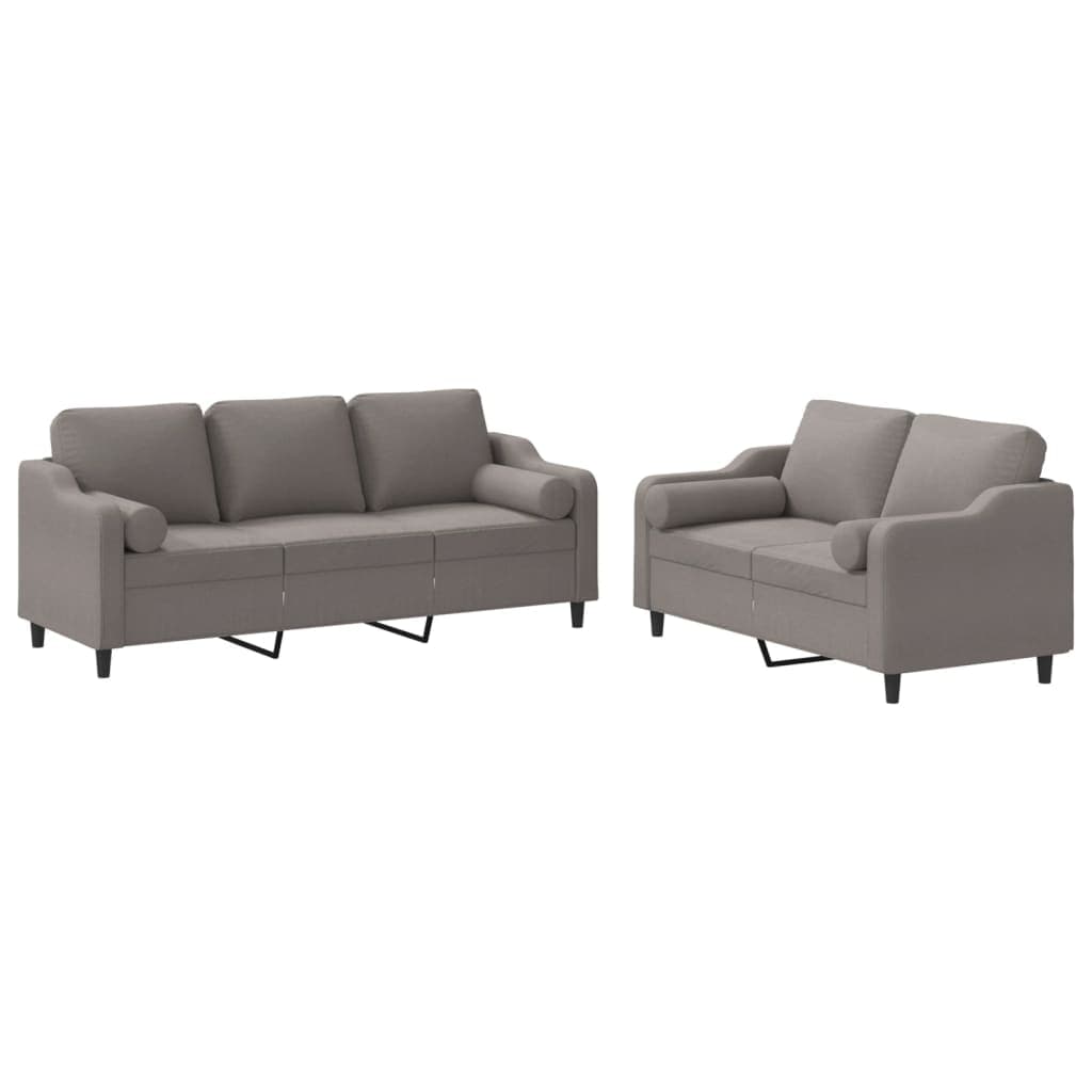 vidaXL 2 pcs conjunto de sofás com almofadas tecido cinza-acastanhado