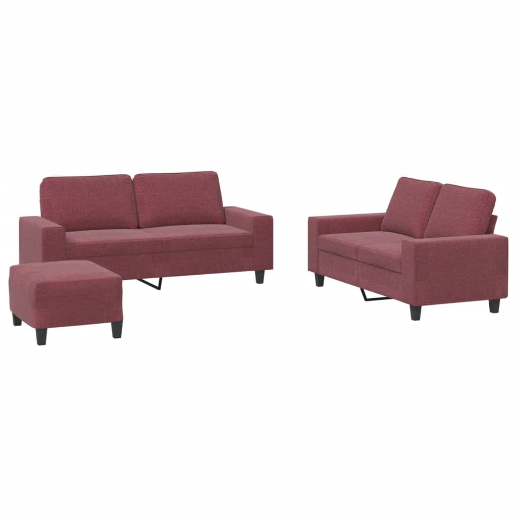 vidaXL 3 pcs conjunto de sofás tecido vermelho-tinto