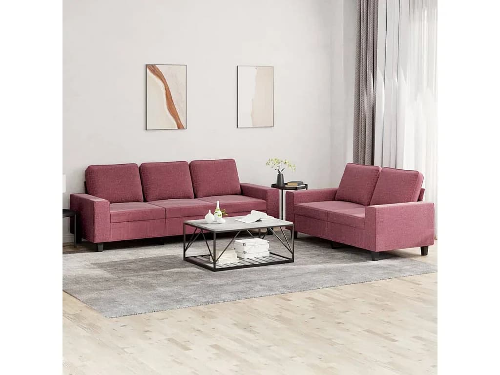 2 pcs conjunto de sofás tecido vermelho-tinto