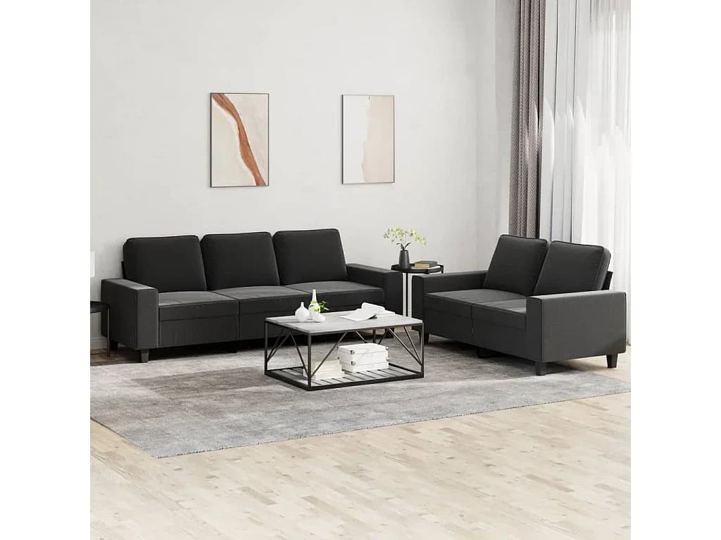 2 pcs conjunto de sofás tecido cinzento-escuro