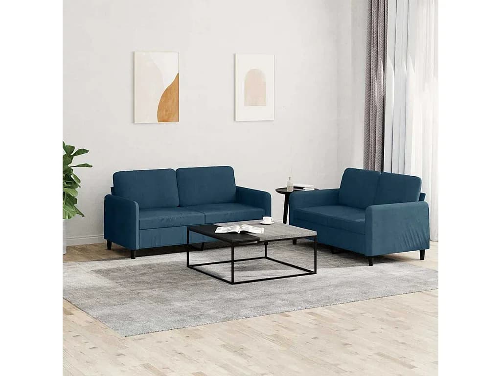 2 pcs conjunto de sofás veludo azul