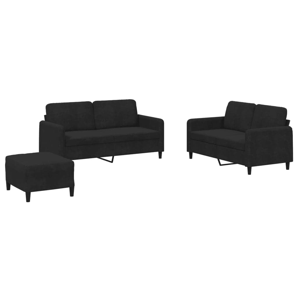 Sofá vidaXL 3 Peças Veludo Preto - 415717847