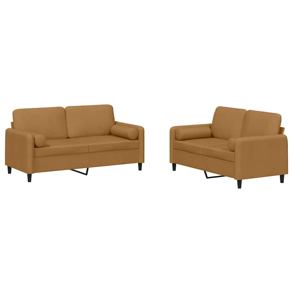 vidaXL 2 pcs conjunto de sofás com almofadas veludo castanho