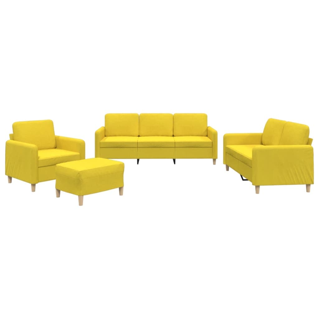 Sofá vidaXL 4 Peças com Almofadões Tecido Amarelo-claro - 2090388799