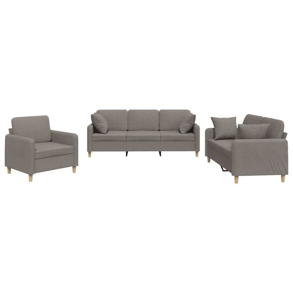 vidaXL 3 pcs conjunto de sofás com almofadas tecido cinza-acastanhado