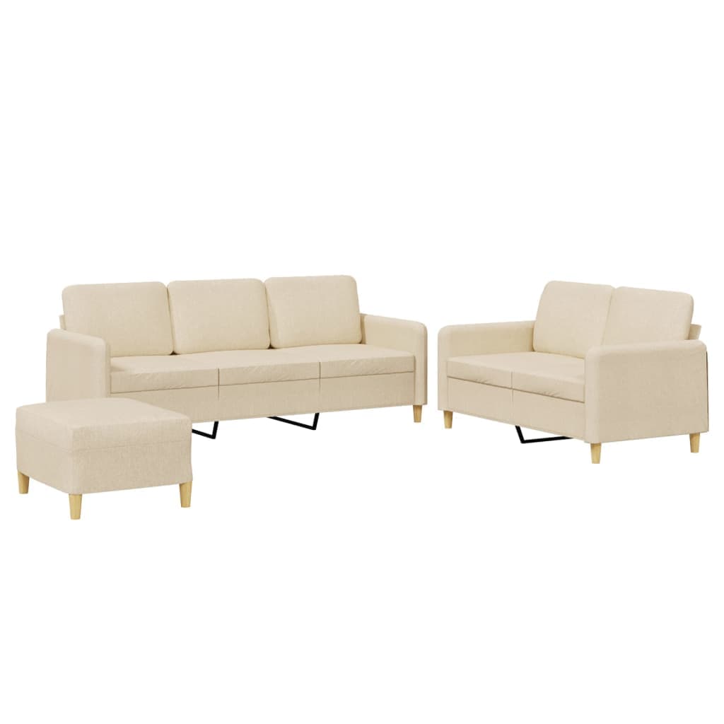 vidaXL 3 pcs conjunto de sofás com almofadões tecido cor creme
