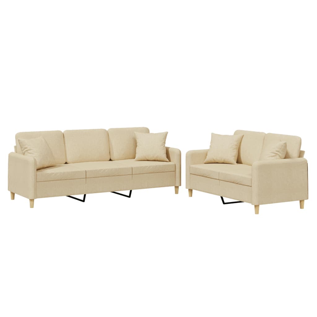 vidaXL 2 pcs conjunto de sofás com almofadas tecido cor creme