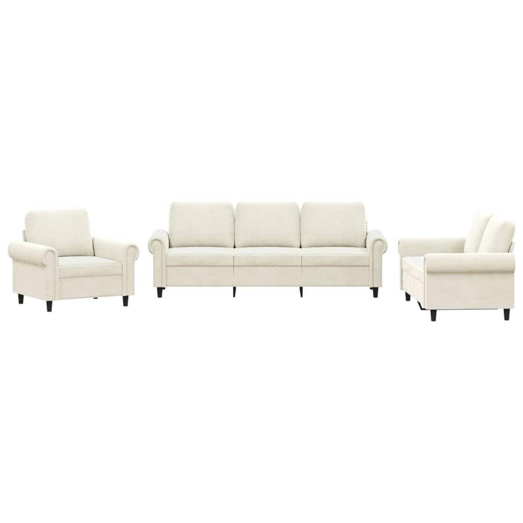 vidaXL 3 pcs conjunto de sofás com almofadões veludo cor creme