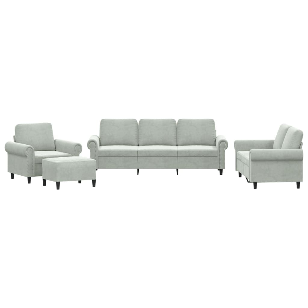 vidaXL 4 pcs conjunto de sofás com almofadões veludo cinzento-claro