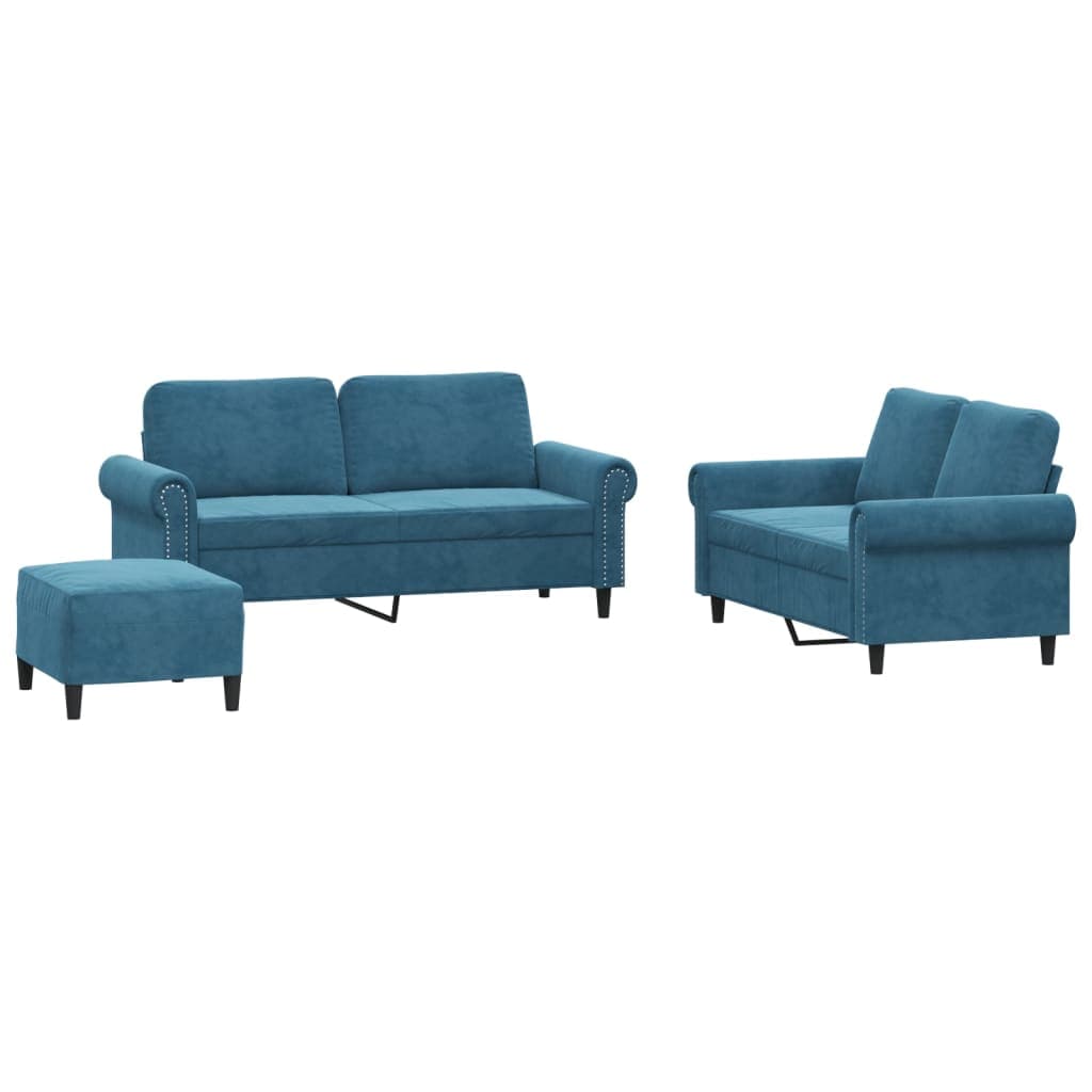 vidaXL 3 pcs conjunto de sofás com almofadões veludo azul