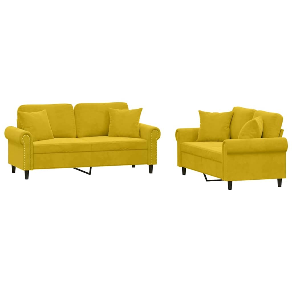 vidaXL 2 pcs conjunto de sofás com almofadas veludo amarelo