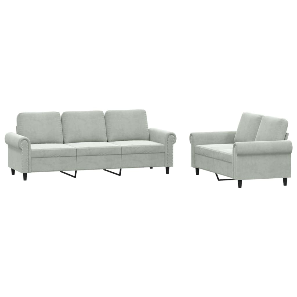vidaXL 2 pcs conjunto de sofás com almofadões veludo cinzento-claro
