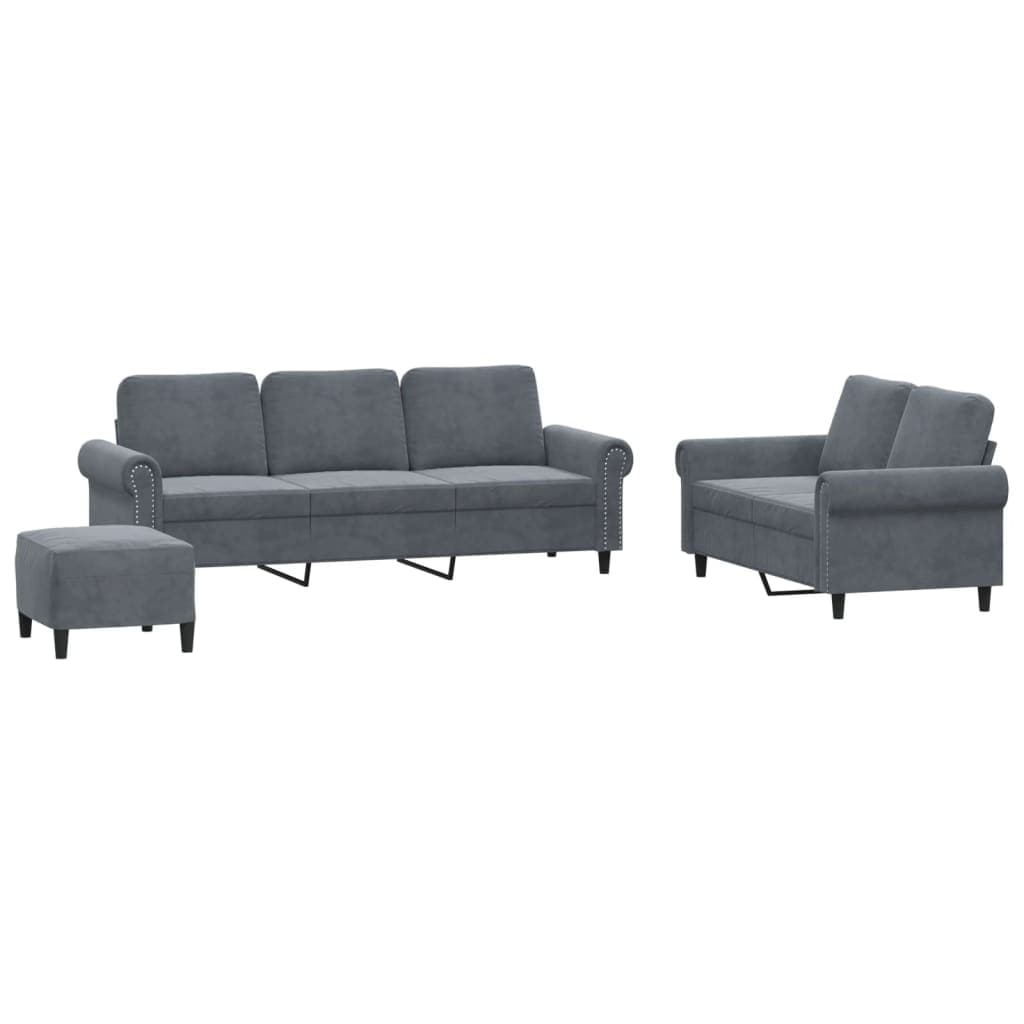 vidaXL 3 pcs conjunto de sofás com almofadões veludo cinzento-escuro