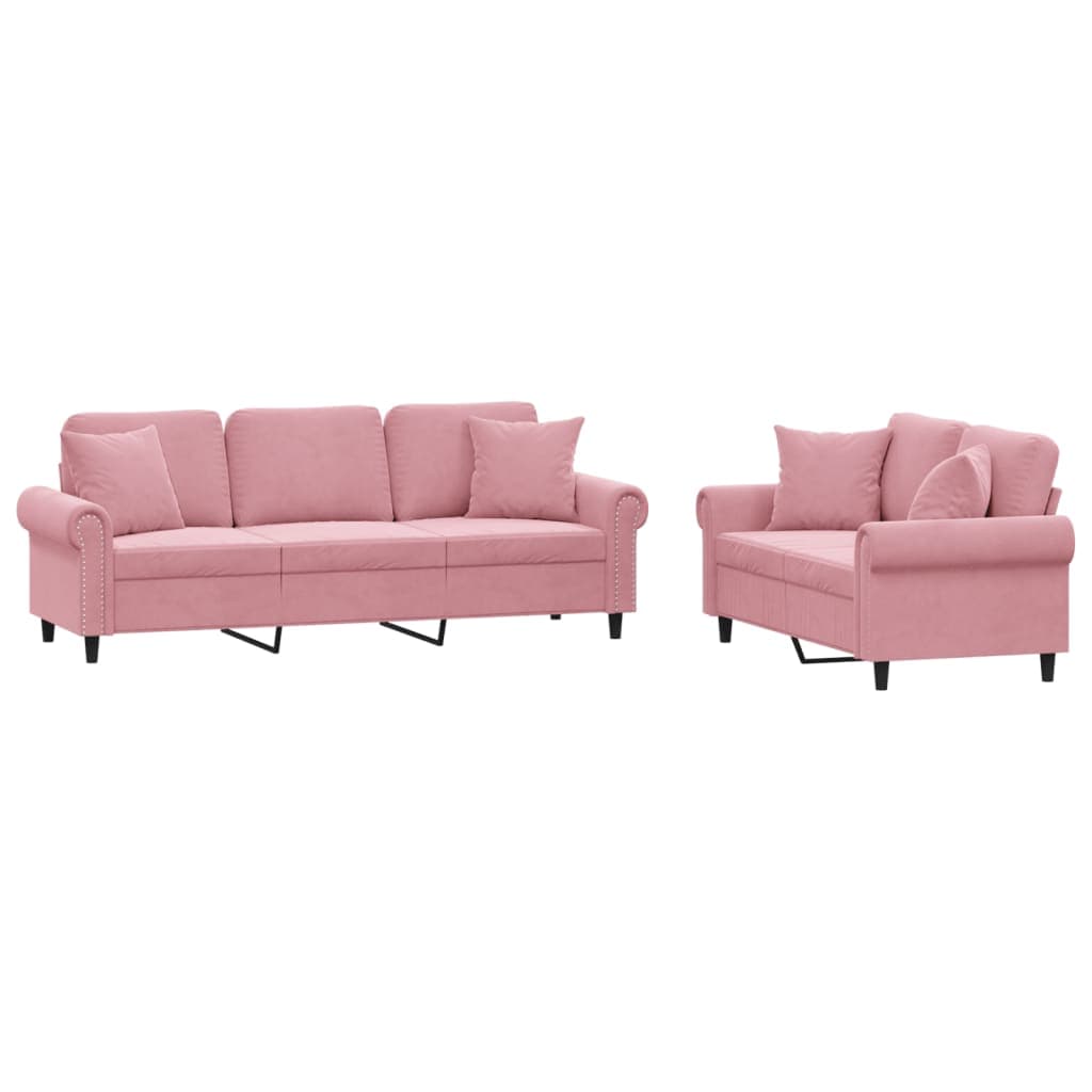 vidaXL 2 pcs conjunto de sofás com almofadas veludo rosa