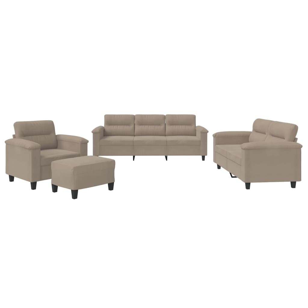 vidaXL 4 pcs conjunto sofás c/ almofadões microfibra cinza-acastanhado