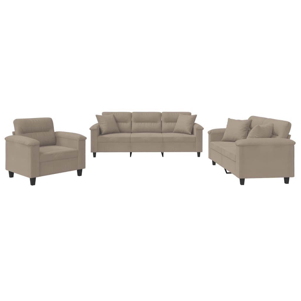 Sofá vidaXL 3 Pcs Conjunto Sofás C/ Almofadas Microfibra Cinza-acastanhado