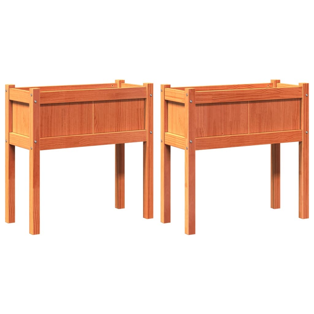 vidaXL Floreiras de jardim c/ pernas 2 pcs pinho maciço castanho cera