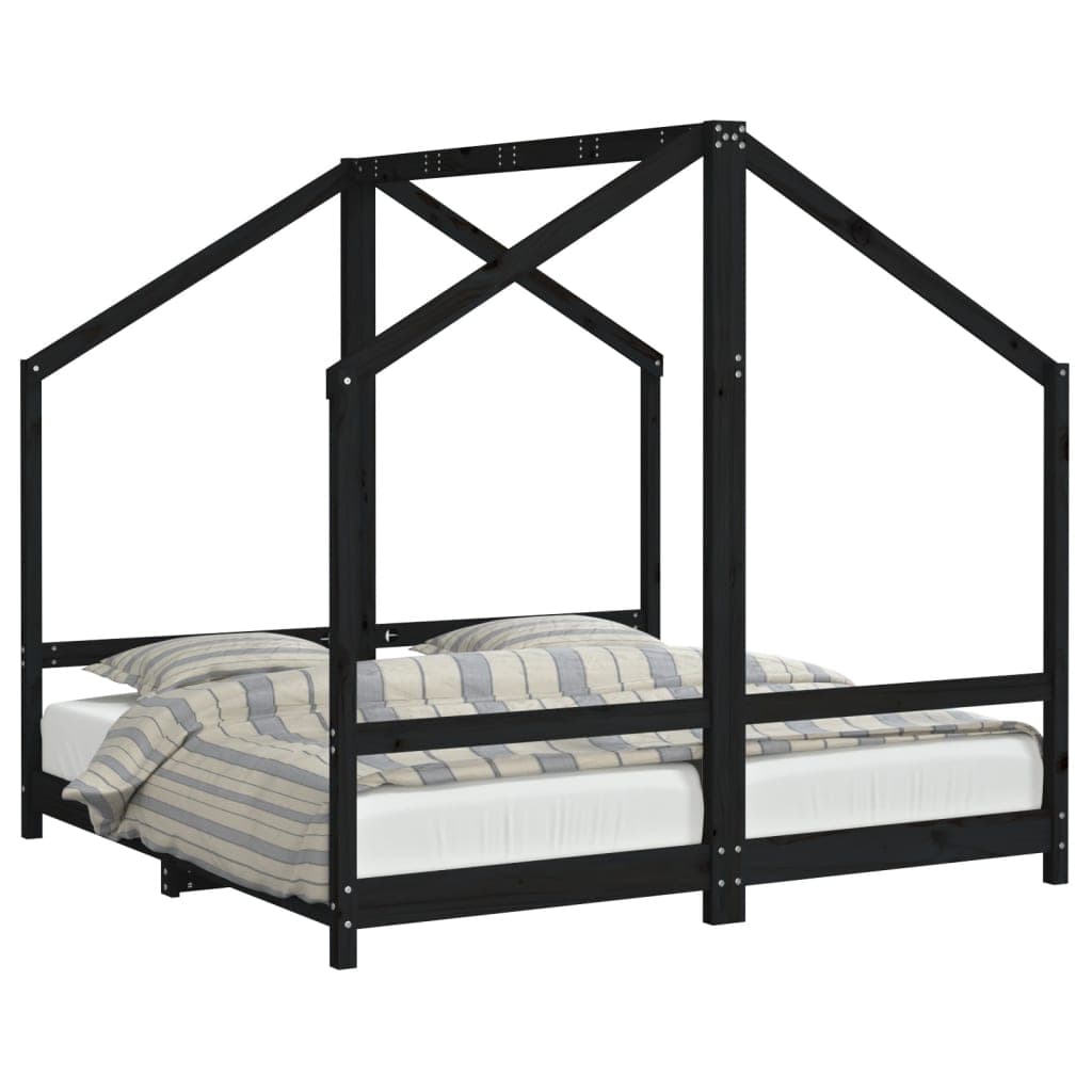 vidaXL Estrutura de Cama Infantil 2x(80x160) cm Pinho Maciço Preto