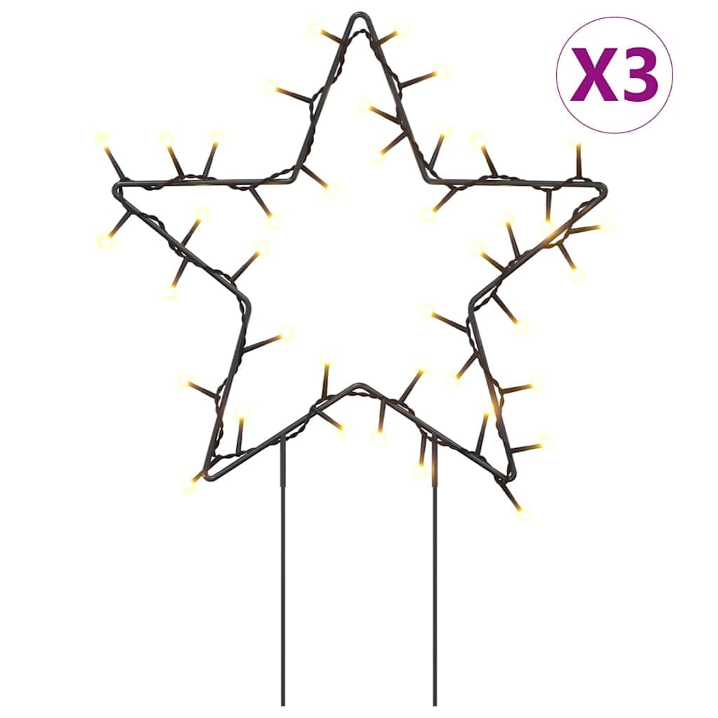 vidaXL Decoração Estrela de Natal com Luz e Estacas 3 Peças 50 Leds 29 cm - 208199498
