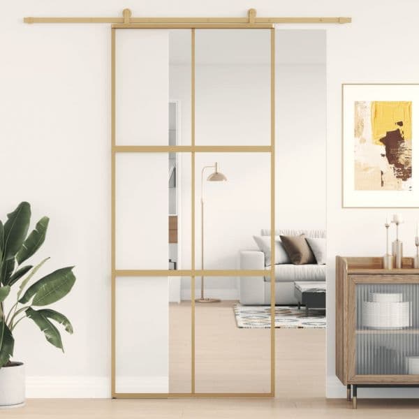vidaXL Porta Deslizante 90x205 cm Vidro Esg/alumínio Dourado - 1699114576