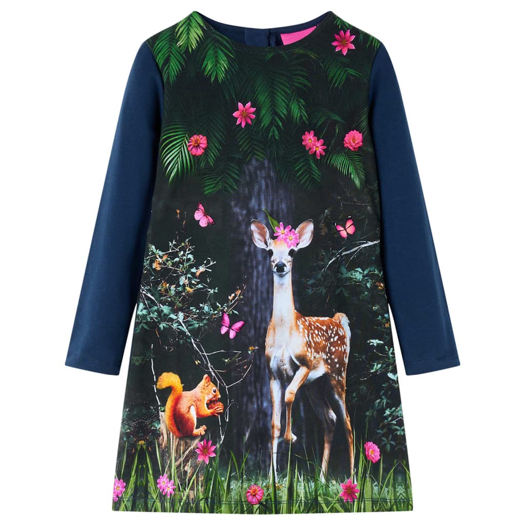Vestido de manga comprida para criança azul-marinho 128
