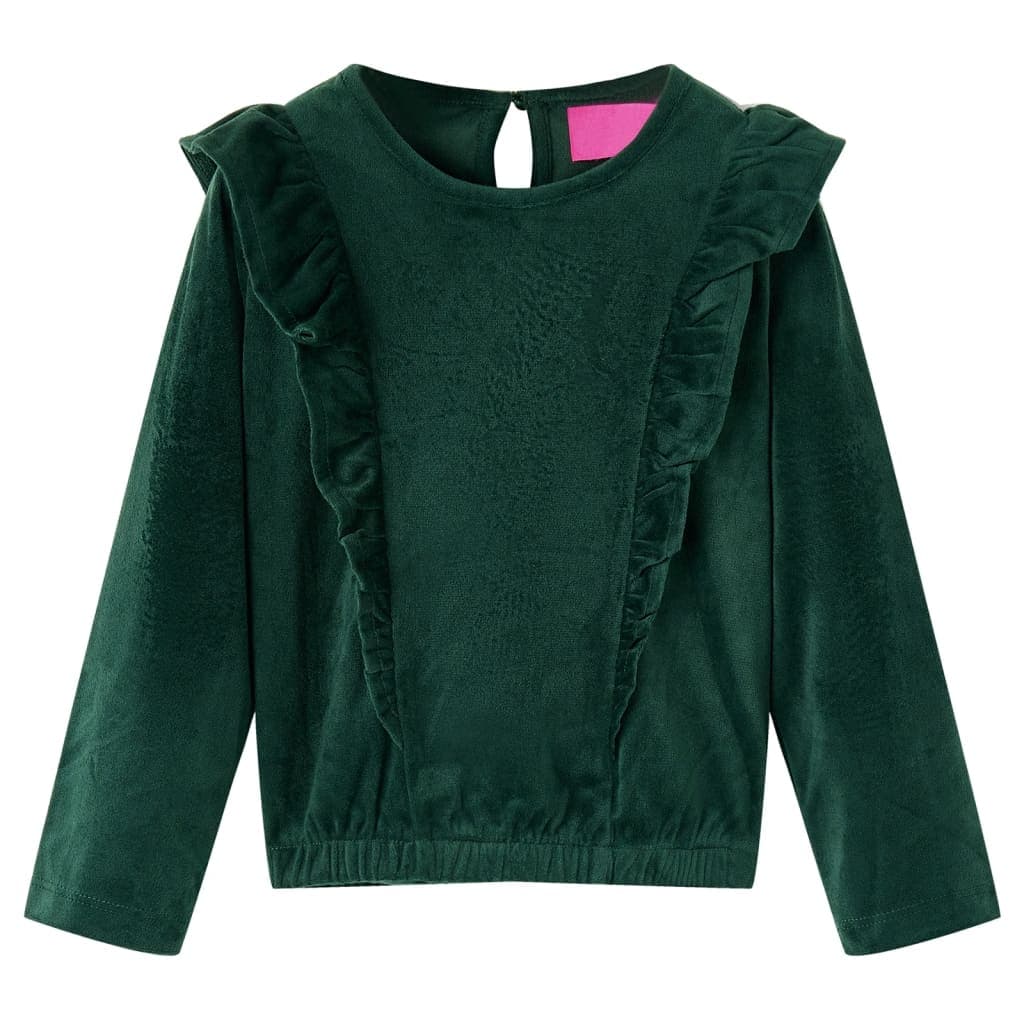 Blusa para criança com folhos verde-escuro 140